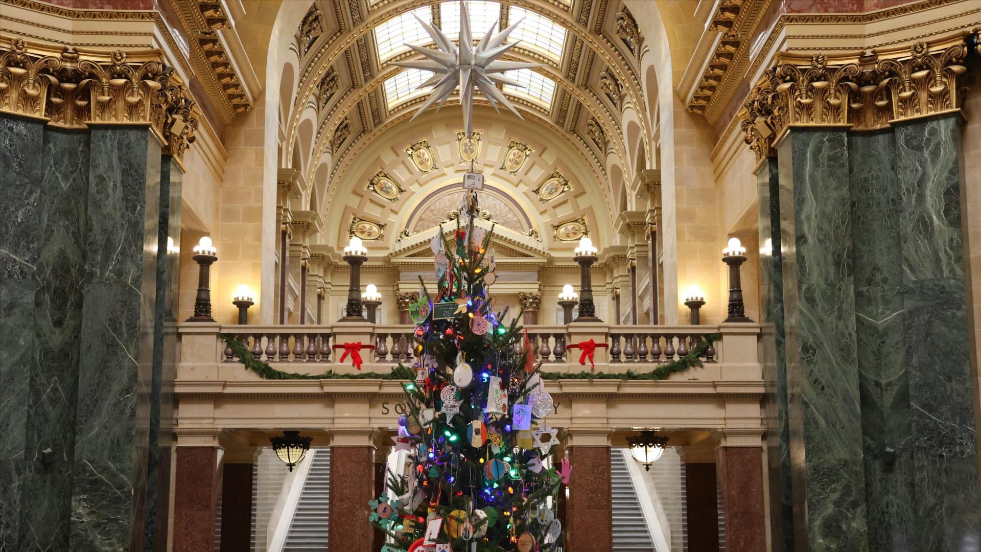 Evers lights Holiday Tree at the State Capitol